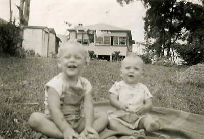 Anthony and Phillip Dwyer outside the house at Woy Woy